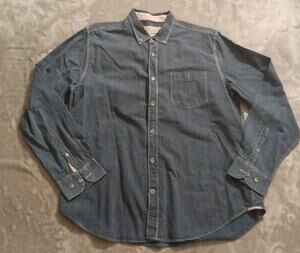 32 Bar Blues Long Sleeve Button Down Shirt Denim Striped Mens Large